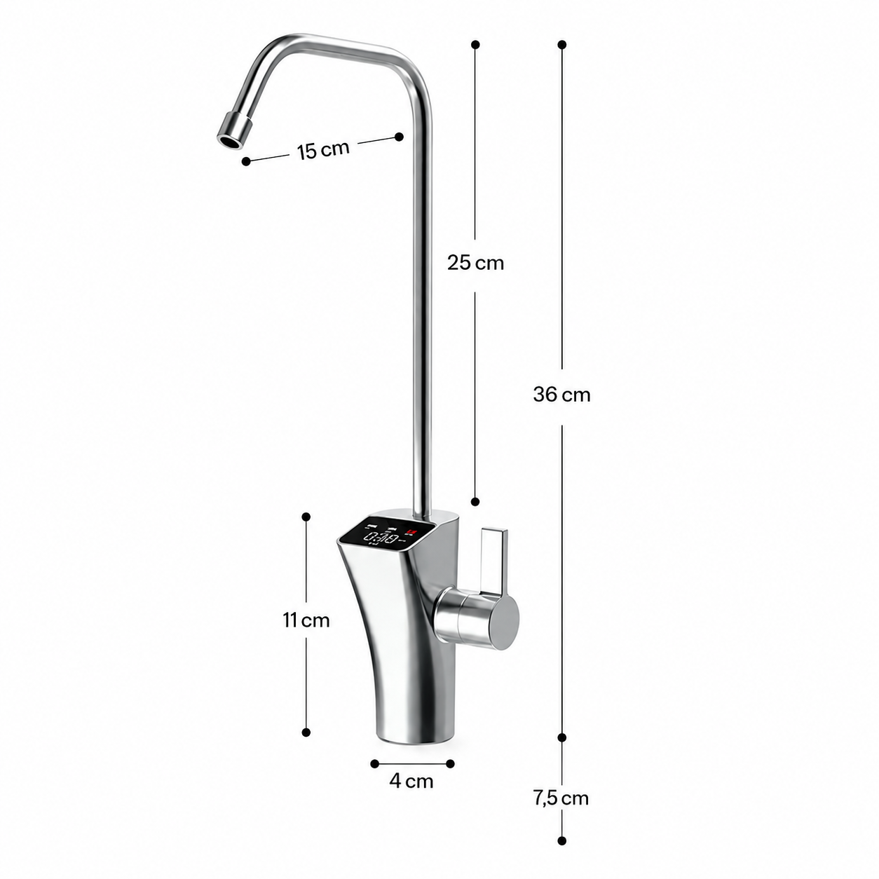 Grifo de Ósmosis con Pantalla Digital TDS Cuello de Cisne | Acero Inoxidable