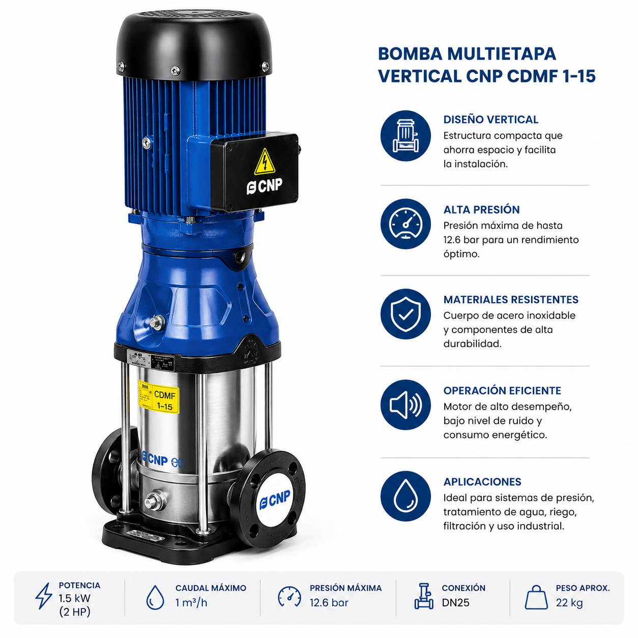 Bomba Multietapa Vertical CNP CDMF 1-15 de 2 HP | Alta Presión para Sistemas de Agua
