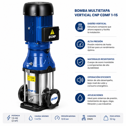 Bomba Multietapa Vertical CNP CDMF 1-15 de 2 HP | Alta Presión para Sistemas de Agua