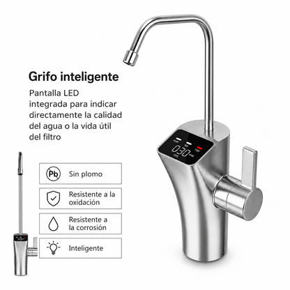 Grifo de Ósmosis con Pantalla Digital TDS Cuello de Cisne | Acero Inoxidable